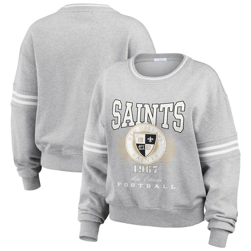 New Orleans Saints WEAR by Erin Andrews Women's Cropped Pullover Sweatshirt - Heather Gray - NFL