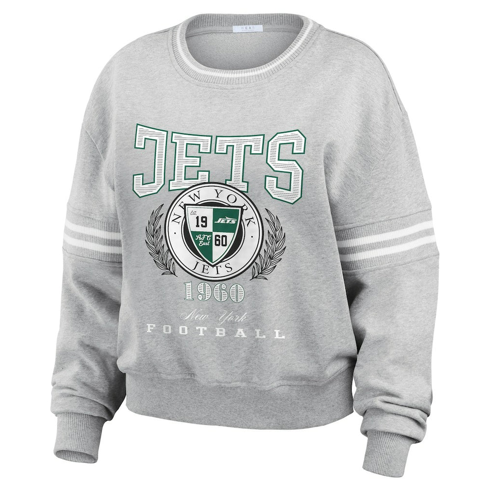New York Jets WEAR by Erin Andrews Women's Crest Cropped Pullover Sweatshirt - Heather Gray - NFL
