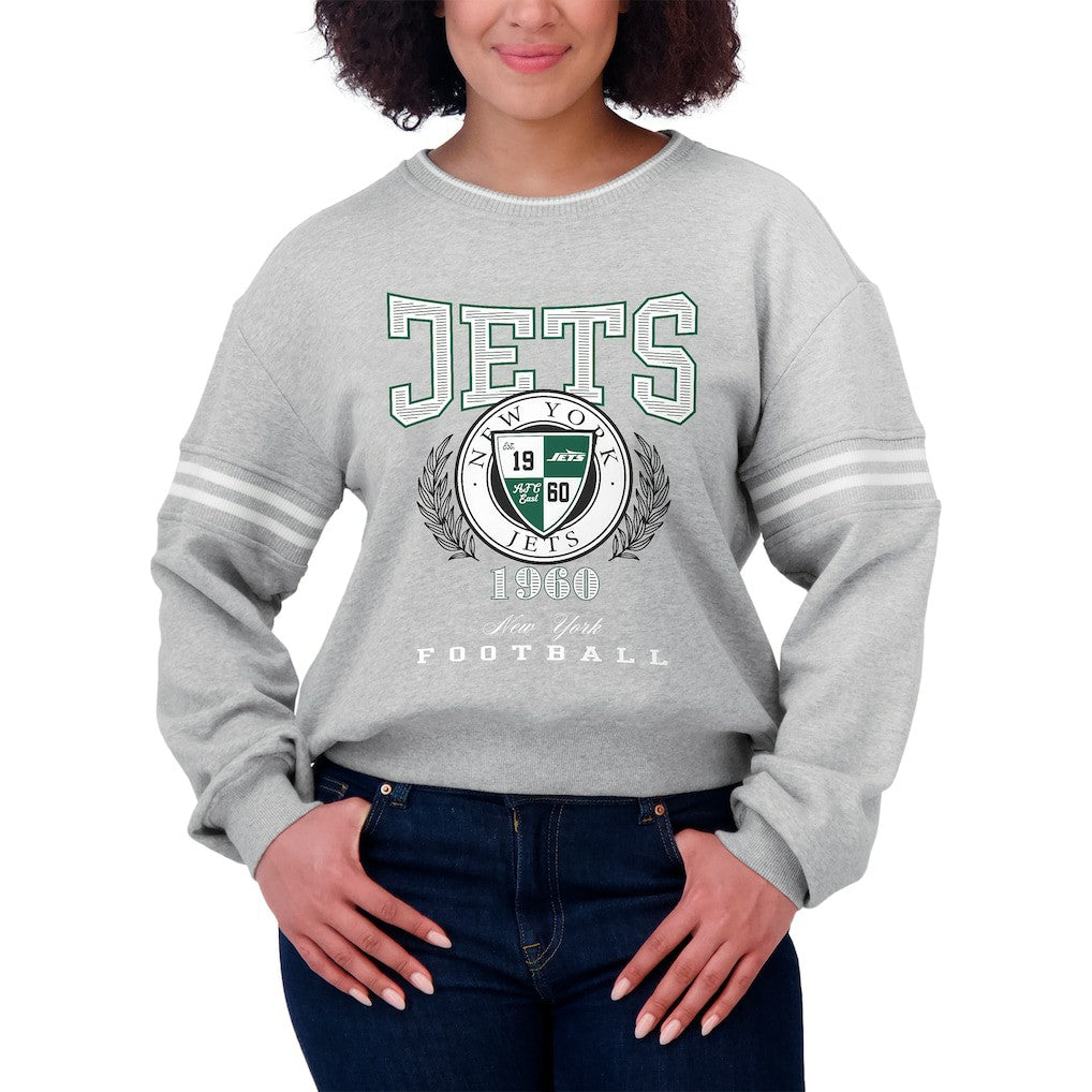 New York Jets WEAR by Erin Andrews Women's Crest Cropped Pullover Sweatshirt - Heather Gray - NFL