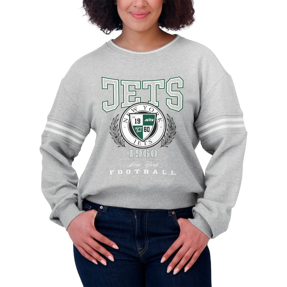 New York Jets WEAR by Erin Andrews Women's Crest Cropped Pullover Sweatshirt - Heather Gray - NFL