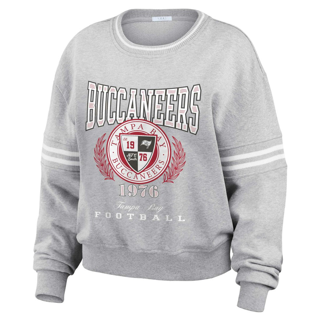 Tampa Bay Buccaneers WEAR by Erin Andrews Women's Cropped Pullover Sweatshirt - Heather Gray - NFL