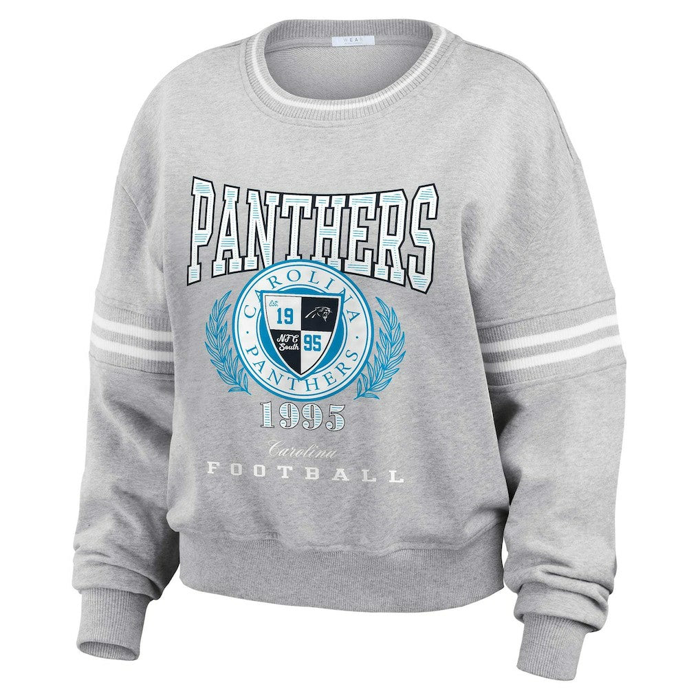 Carolina Panthers WEAR by Erin Andrews Women's Cropped Pullover Sweatshirt - Heather Gray - NFL