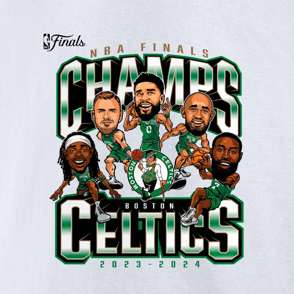 Fanatics Boston Celtics 2024 NBA Finals Champions Pull Up Jumper Caricature T-Shirt White