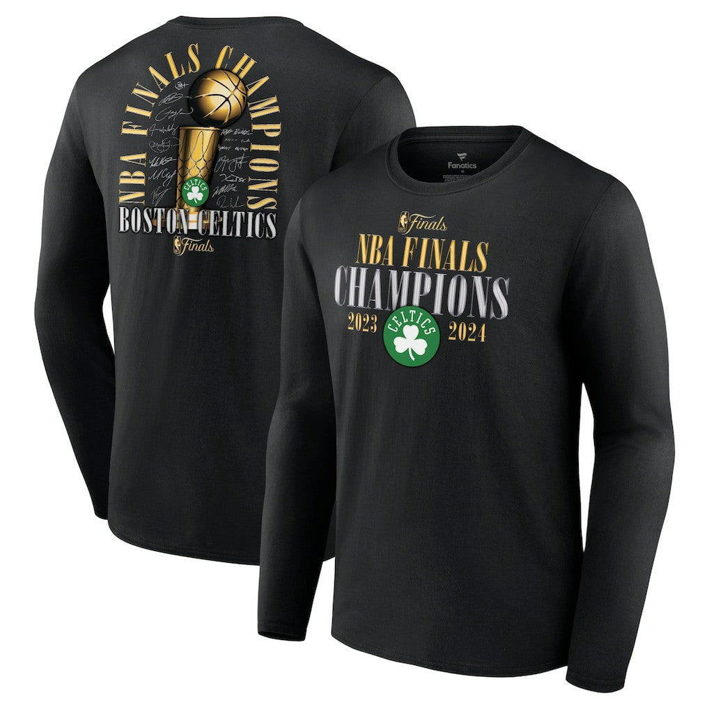 Fanatics Boston Celtics 2024 NBA Finals Champions Fade Away Jumper Roster Signature Long Sleeve T-Shirt Black