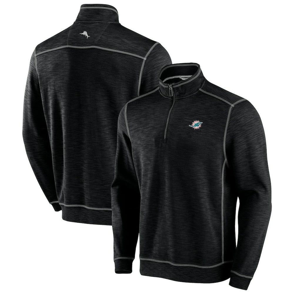 Miami Dolphins Tobago Bay Tri-Blend Half-Zip Sweatshirt - Black - Tommy Bahama