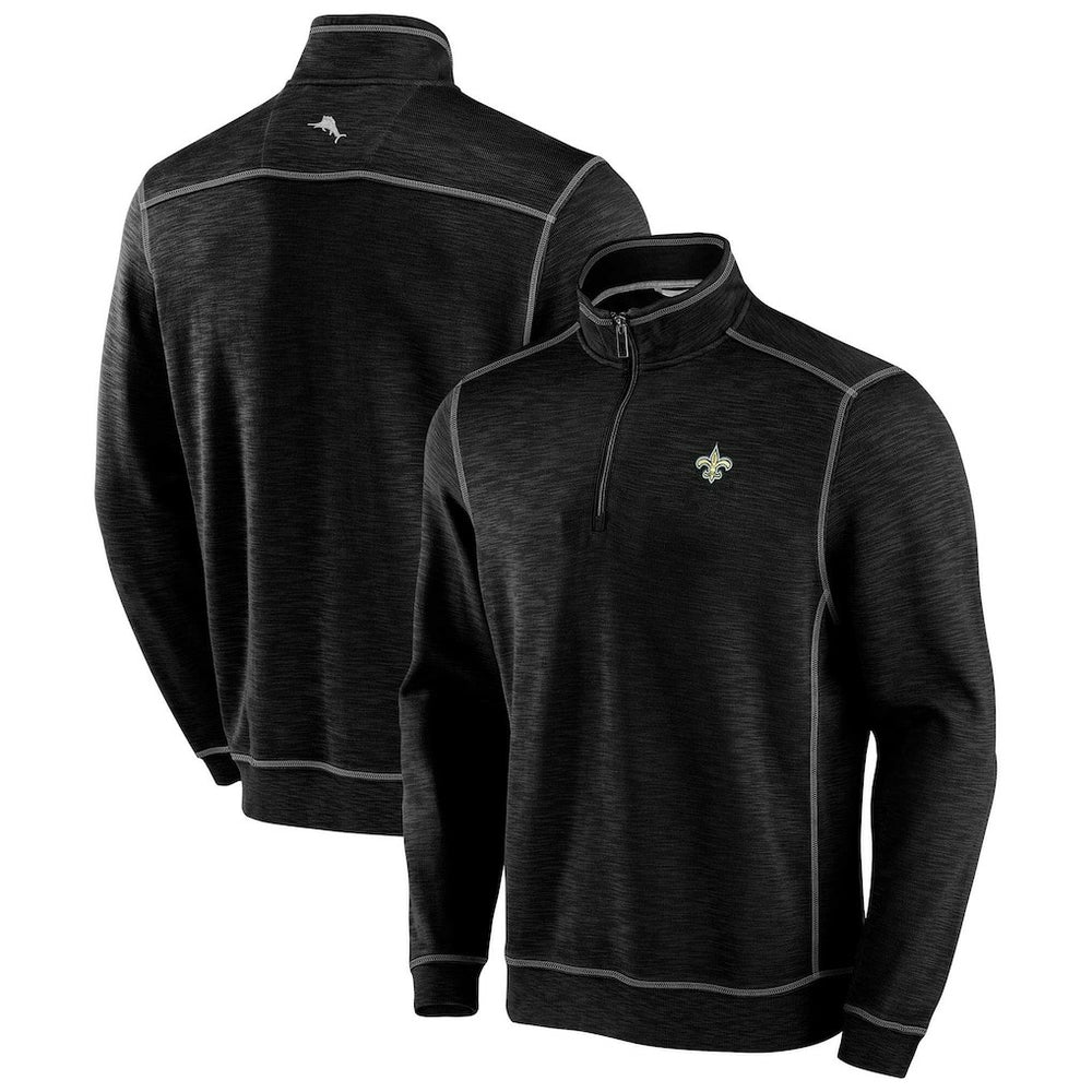 New Orleans Saints Tobago Bay Tri-Blend Half-Zip Sweatshirt - Black - Tommy Bahama