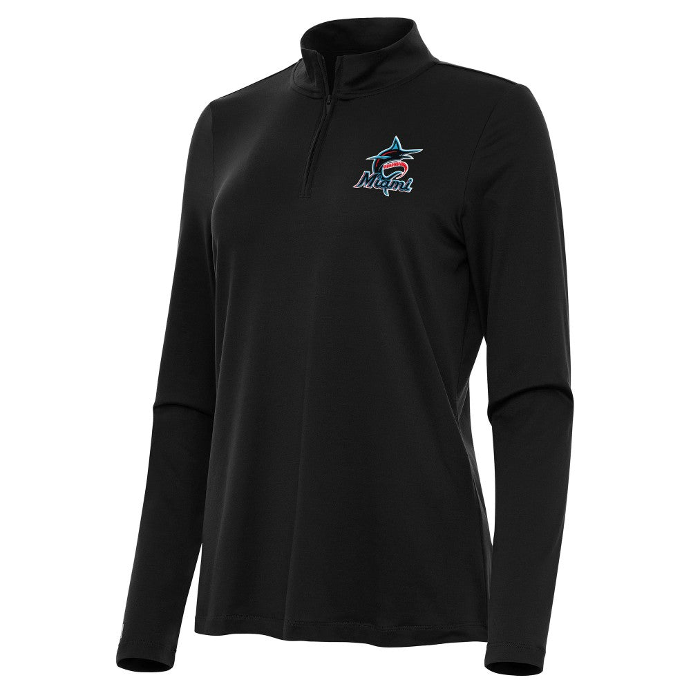 Miami Marlins Antigua Women's Reprocess Quarter-Zip Top - Black Outlet