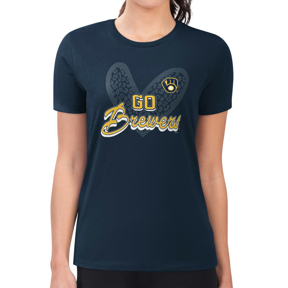 Milwaukee Brewers G-III 4Her by Carl Banks Women's Super-Slim Fit Lightweight Leopard Heart T-Shirt Online
