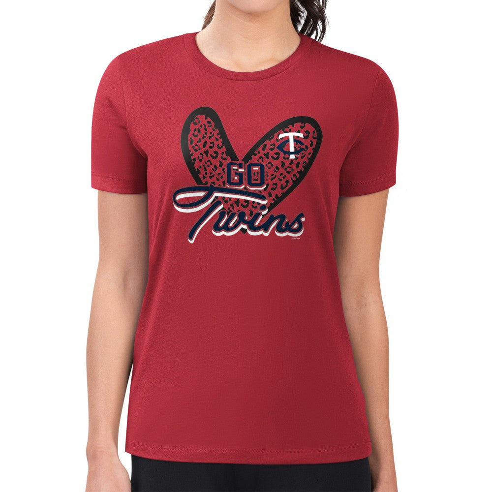 Minnesota Twins G-III 4Her by Carl Banks Women's Super-Slim Fit Lightweight Leopard Heart T-Shirt Near Me