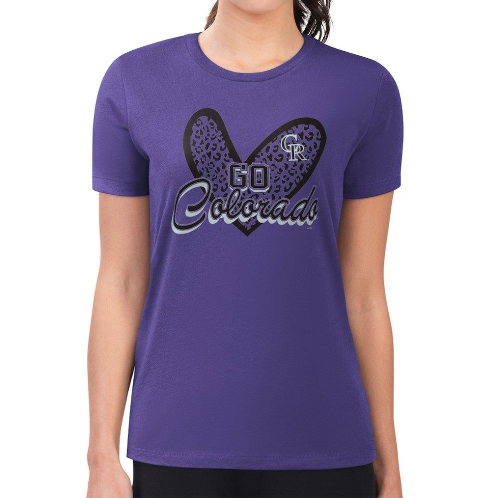 Colorado Rockies G-III 4Her by Carl Banks Women's Super-Slim Fit Lightweight Leopard Heart T-Shirt Sale