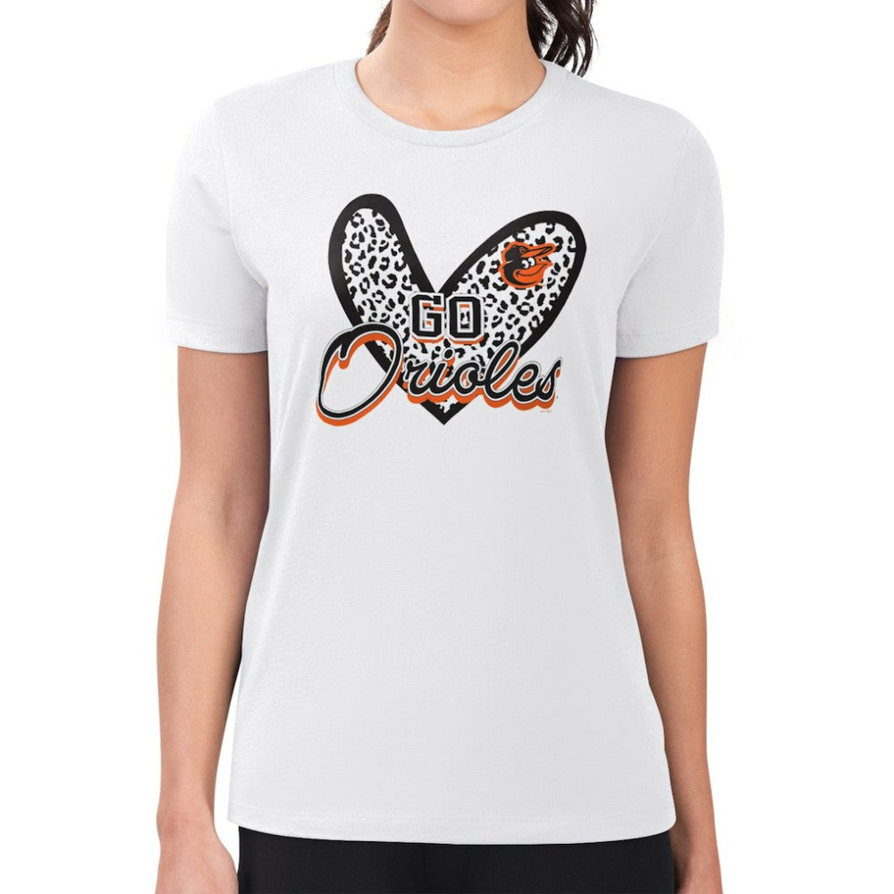 Baltimore Orioles G-III 4Her by Carl Banks Women's Super-Slim Fit Lightweight Leopard Heart T-Shirt Sale