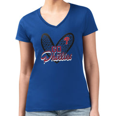 Philadelphia Phillies G-III 4Her by Carl Banks Women's Super-Slim Fit Lightweight Leopard Heart V-Neck T-Shirt for sale