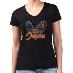 Baltimore Orioles G-III 4Her by Carl Banks Women's Super-Slim Fit Lightweight Leopard Heart V-Neck T-Shirt Outlet