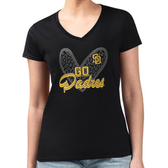 San Diego Padres G-III 4Her by Carl Banks Women's Super-Slim Fit Lightweight Leopard Heart V-Neck T-Shirt for sale