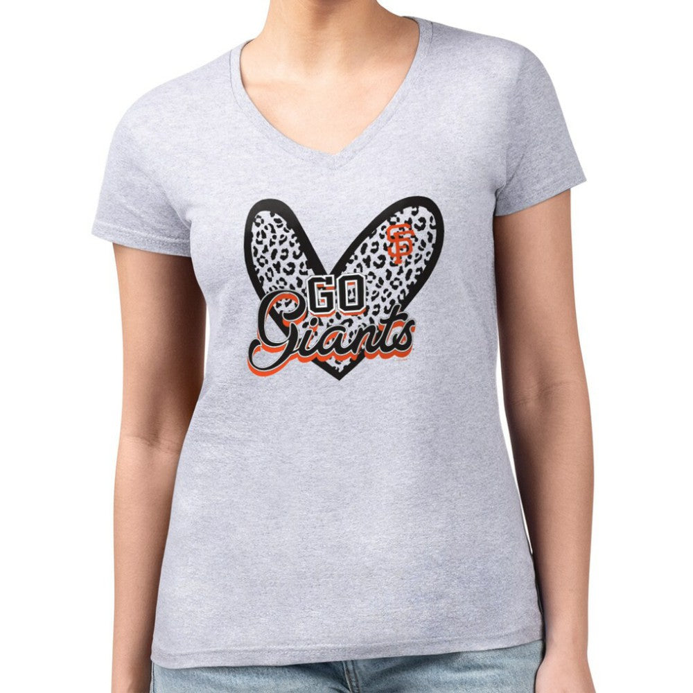San Francisco Giants G-III 4Her by Carl Banks Women's Super-Slim Fit Lightweight Leopard Heart V-Neck T-Shirt Near Me