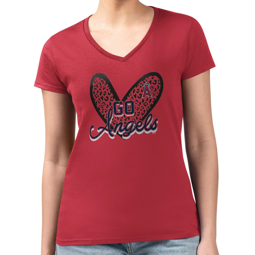 Los Angeles Angels G-III 4Her by Carl Banks Women's Super-Slim Fit Lightweight Leopard Heart V-Neck T-Shirt Online