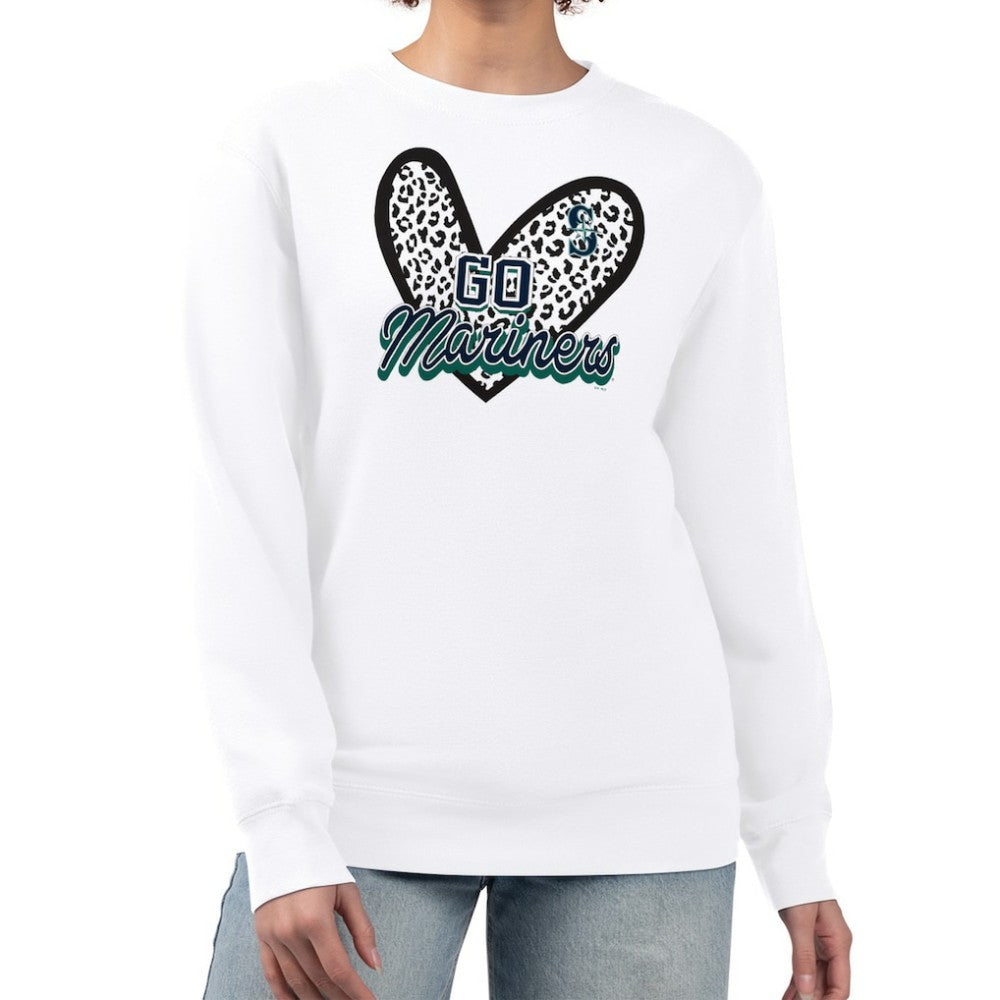 Seattle Mariners G-III 4Her by Carl Banks Women's Leopard Heart Pullover Sweatshirt Sale