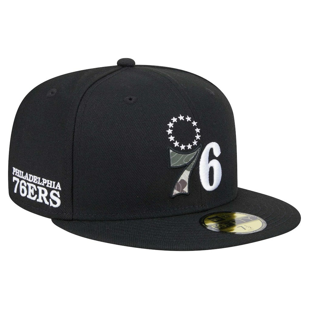 New Era Philadelphia 76ers Camo Print UV 59FIFTY Fitted Hat Black