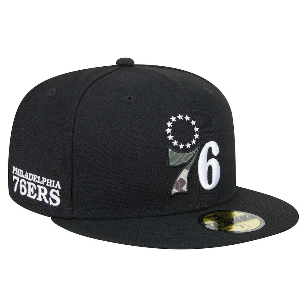 New Era Philadelphia 76ers Camo Print UV 59FIFTY Fitted Hat Black