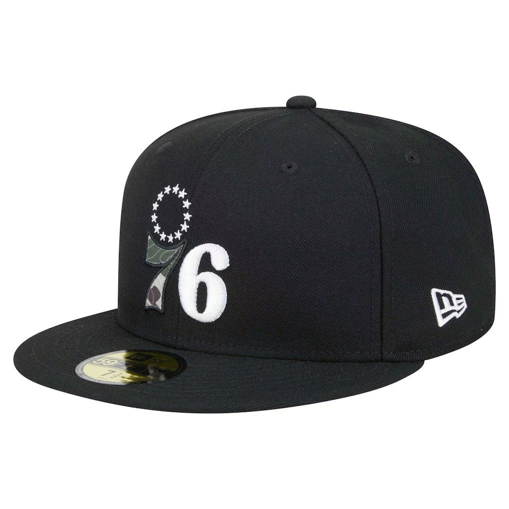New Era Philadelphia 76ers Camo Print UV 59FIFTY Fitted Hat Black