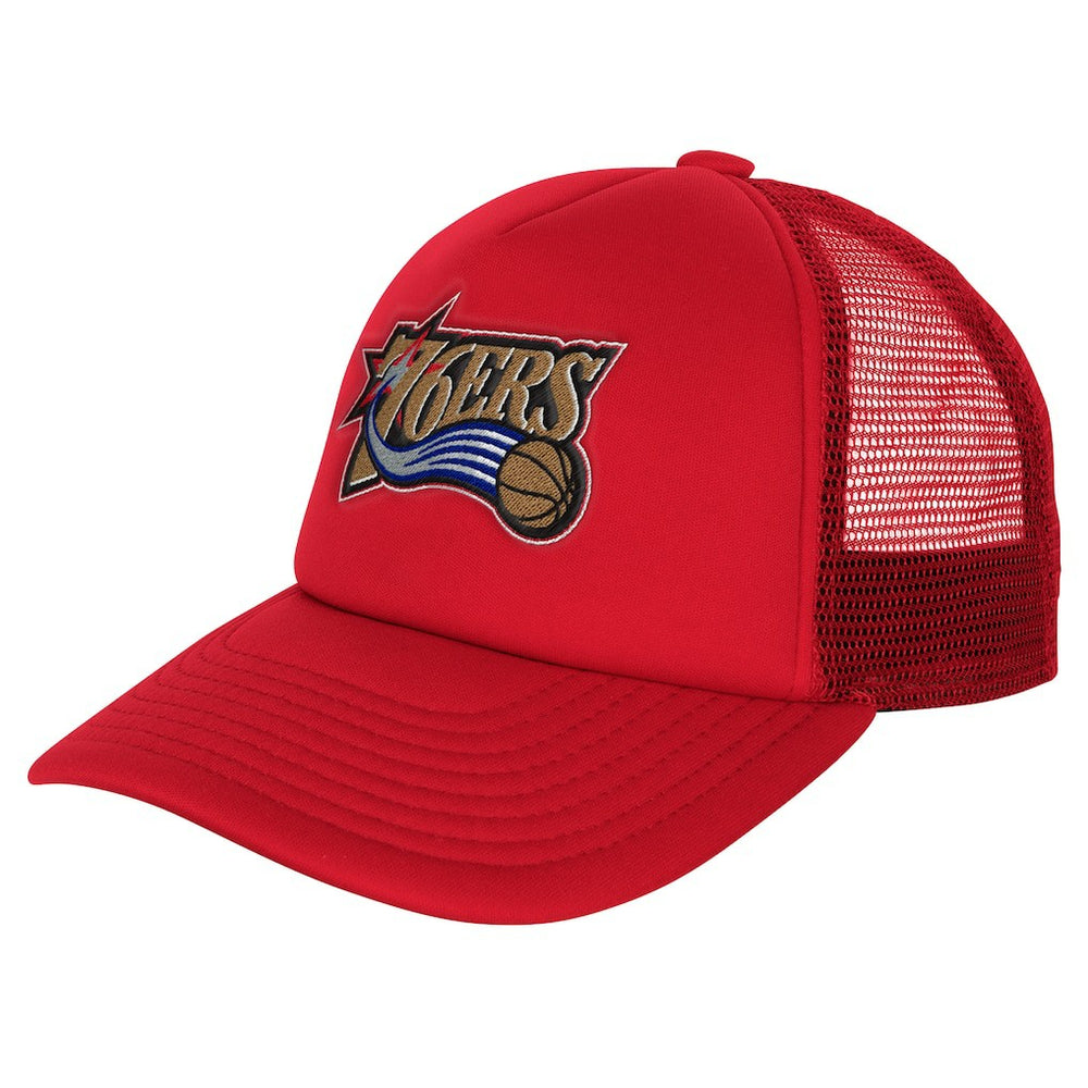 Mitchell & Ness Philadelphia 76ers Youth Core Evergreen Trucker Adjustable Hat Red