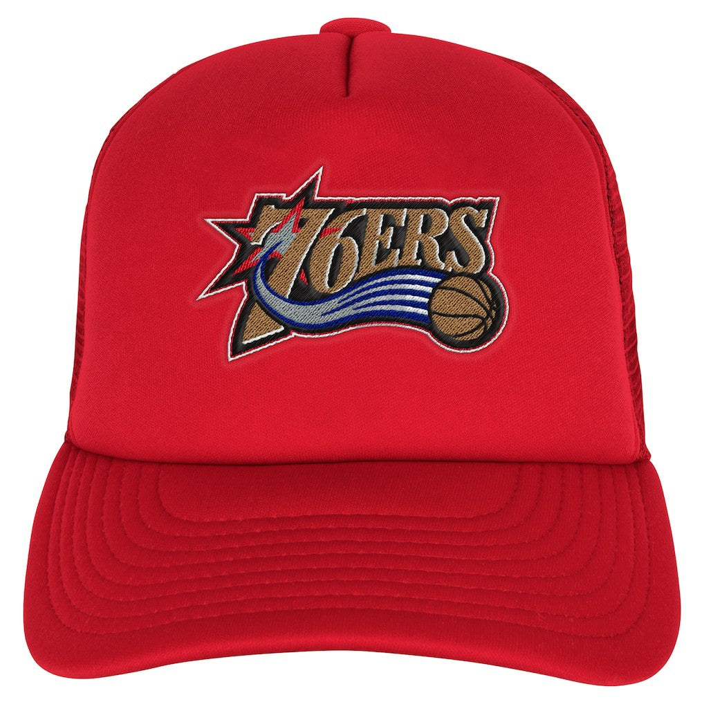 Mitchell & Ness Philadelphia 76ers Youth Core Evergreen Trucker Adjustable Hat Red