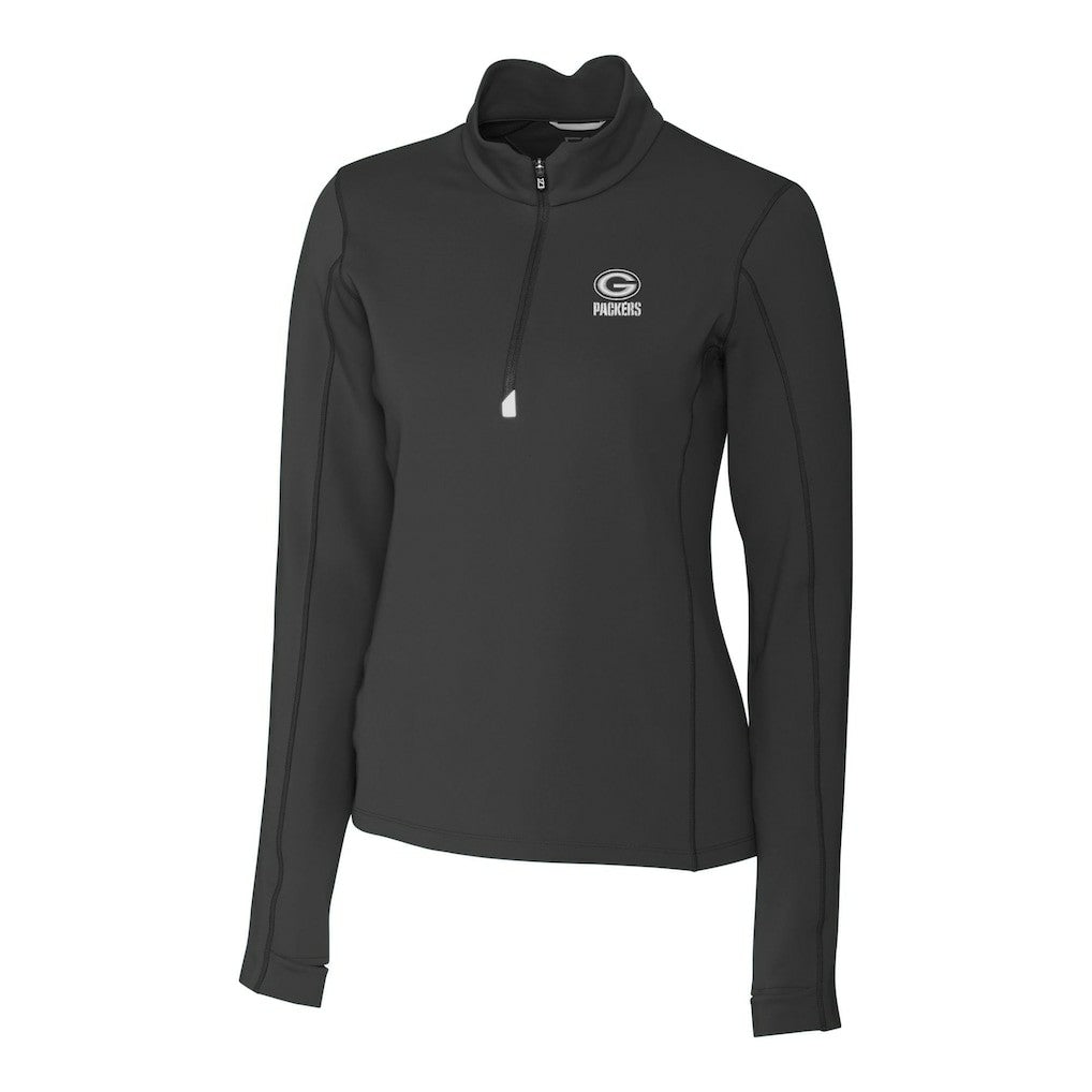 Green Bay Packers Cutter & Buck Women's Traverse Stretch DryTec Quarter-Zip Top - Black - NFL