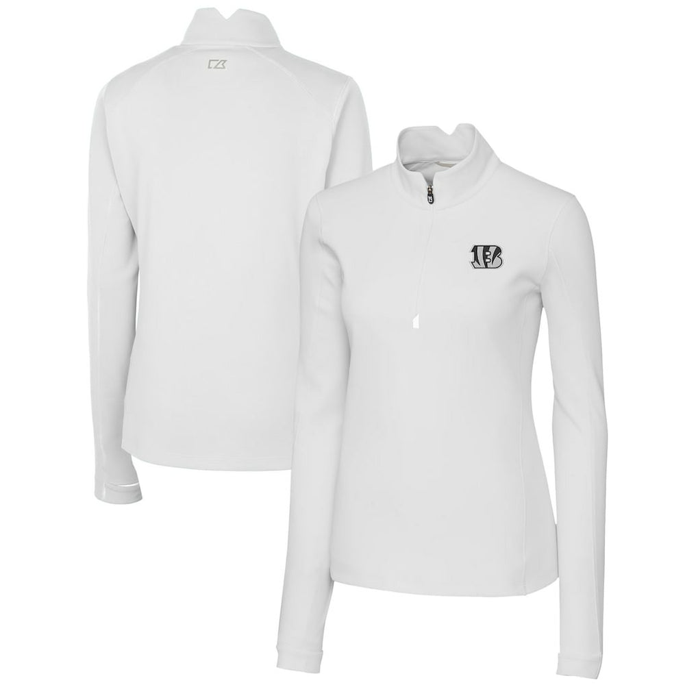 Cincinnati Bengals Cutter & Buck Women's Traverse Stretch DryTec Quarter-Zip Top - White - NFL