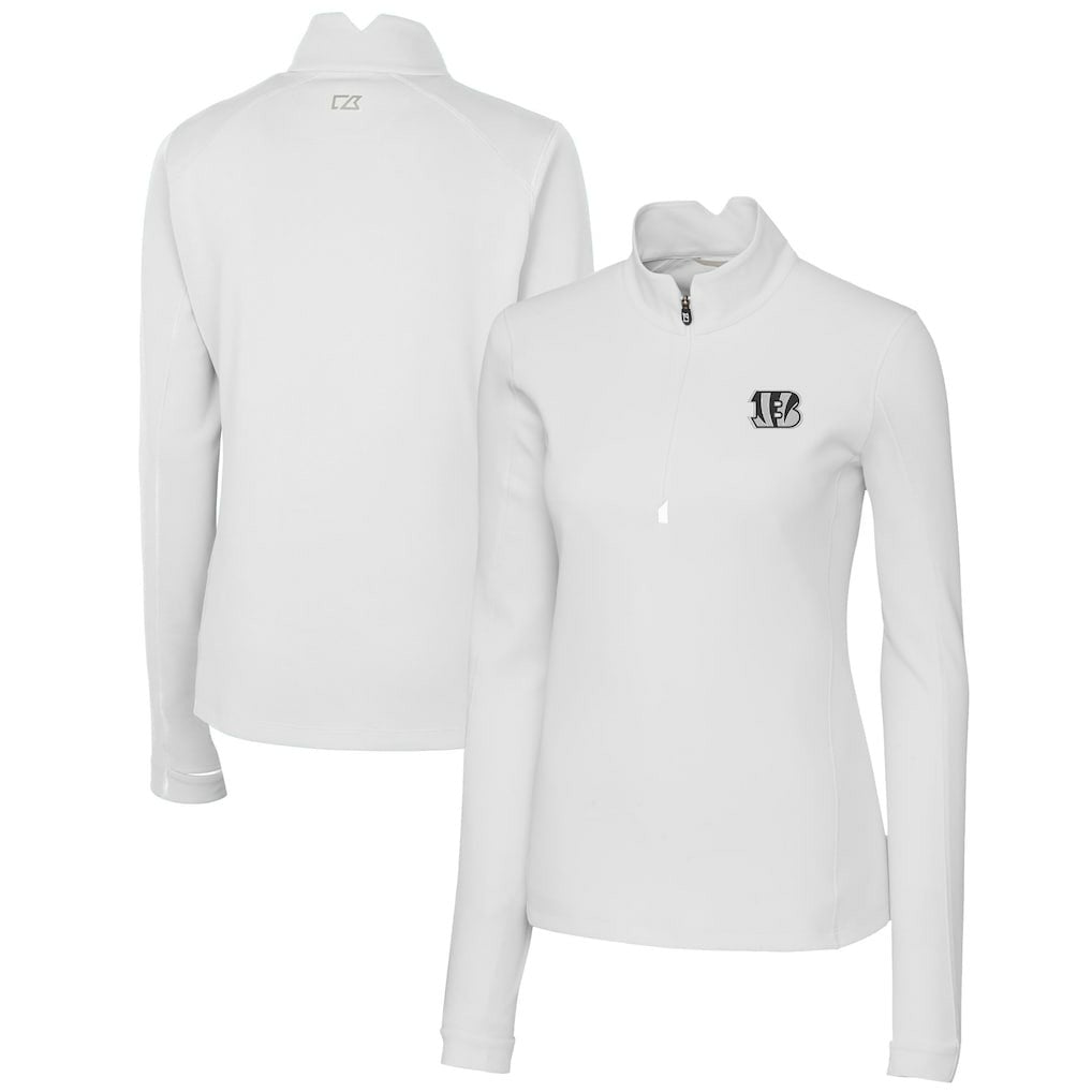 Cincinnati Bengals Cutter & Buck Women's Traverse Stretch DryTec Quarter-Zip Top - White - NFL
