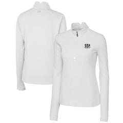 Cincinnati Bengals Cutter & Buck Women's Traverse Stretch DryTec Quarter-Zip Top - White - NFL