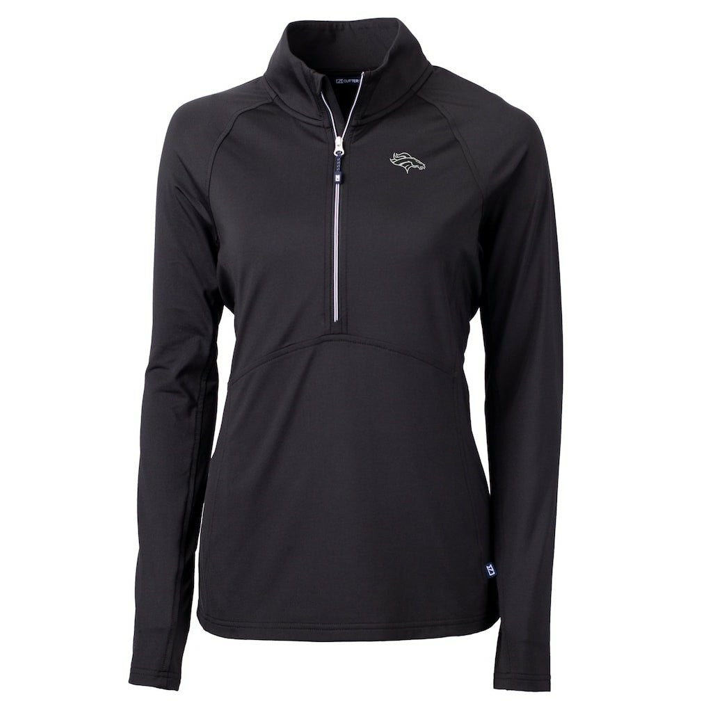 Denver Broncos Cutter & Buck Women's Adapt Eco Knit Stretch Recycled Raglan Half-Zip Top - Black - NFL