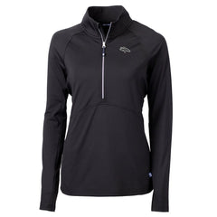 Denver Broncos Cutter & Buck Women's Adapt Eco Knit Stretch Recycled Raglan Half-Zip Top - Black - NFL