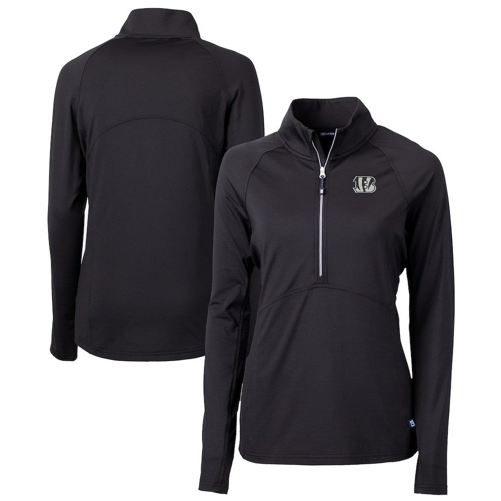 Cincinnati Bengals Cutter & Buck Women's Adapt Eco Knit Stretch Recycled Half-Zip Pullover Top - Black - NFL