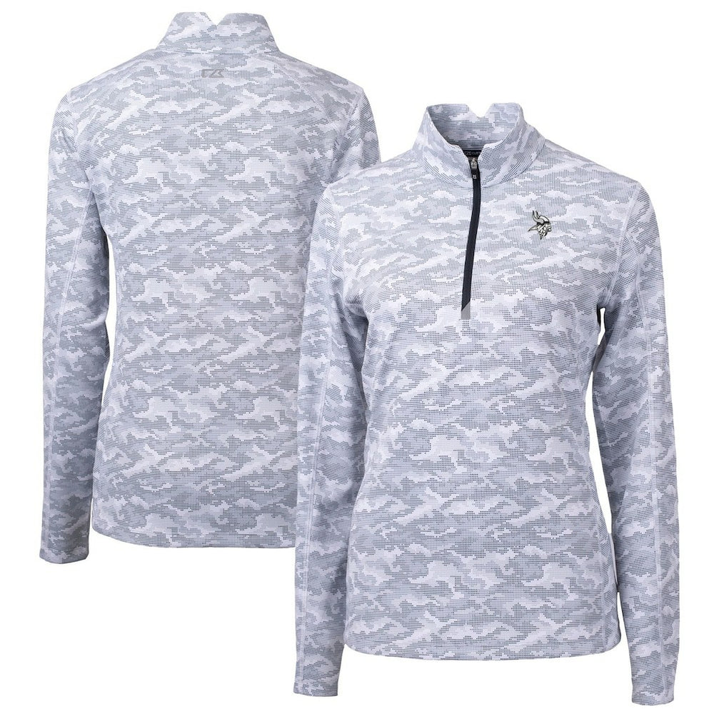 Minnesota Vikings Cutter & Buck Women's Traverse Camo Print Stretch Tri-Blend Quarter-Zip Top - Gray - NFL