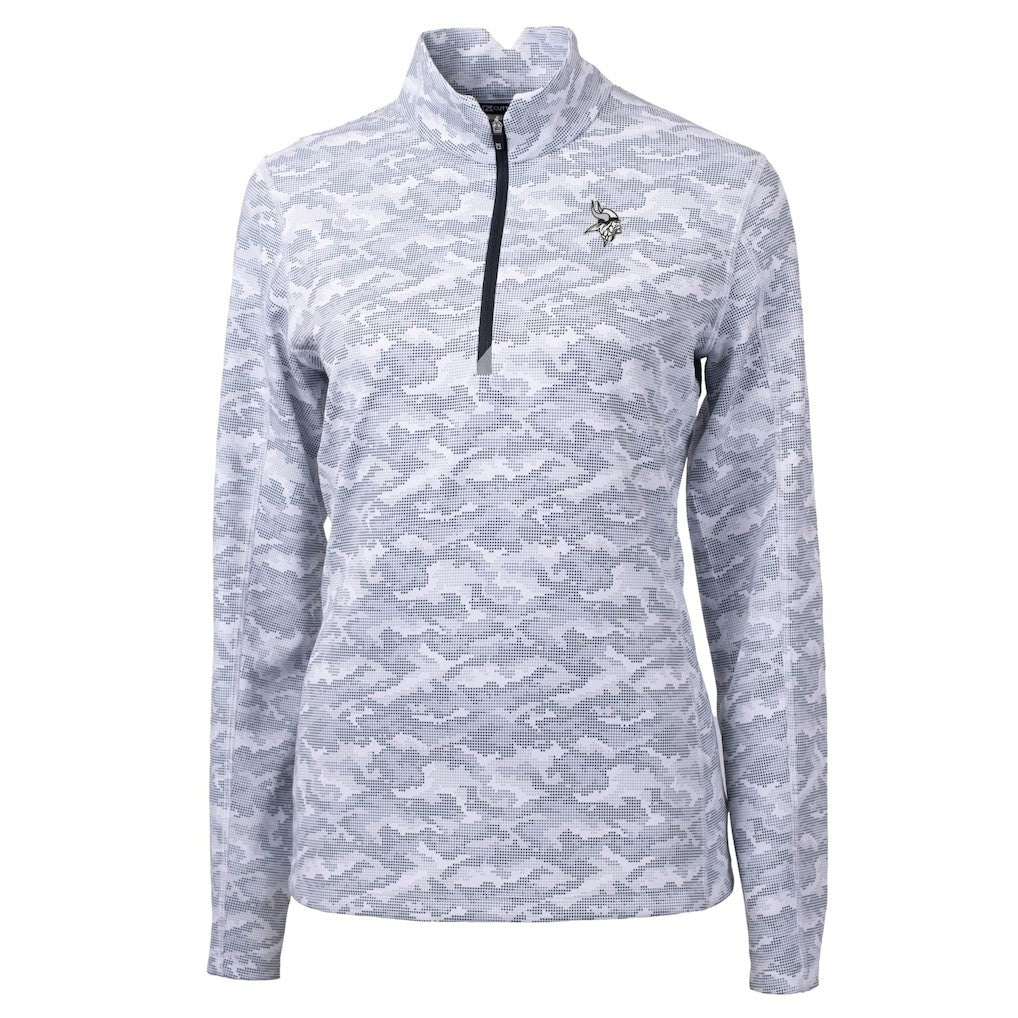 Minnesota Vikings Cutter & Buck Women's Traverse Camo Print Stretch Tri-Blend Quarter-Zip Top - Gray - NFL
