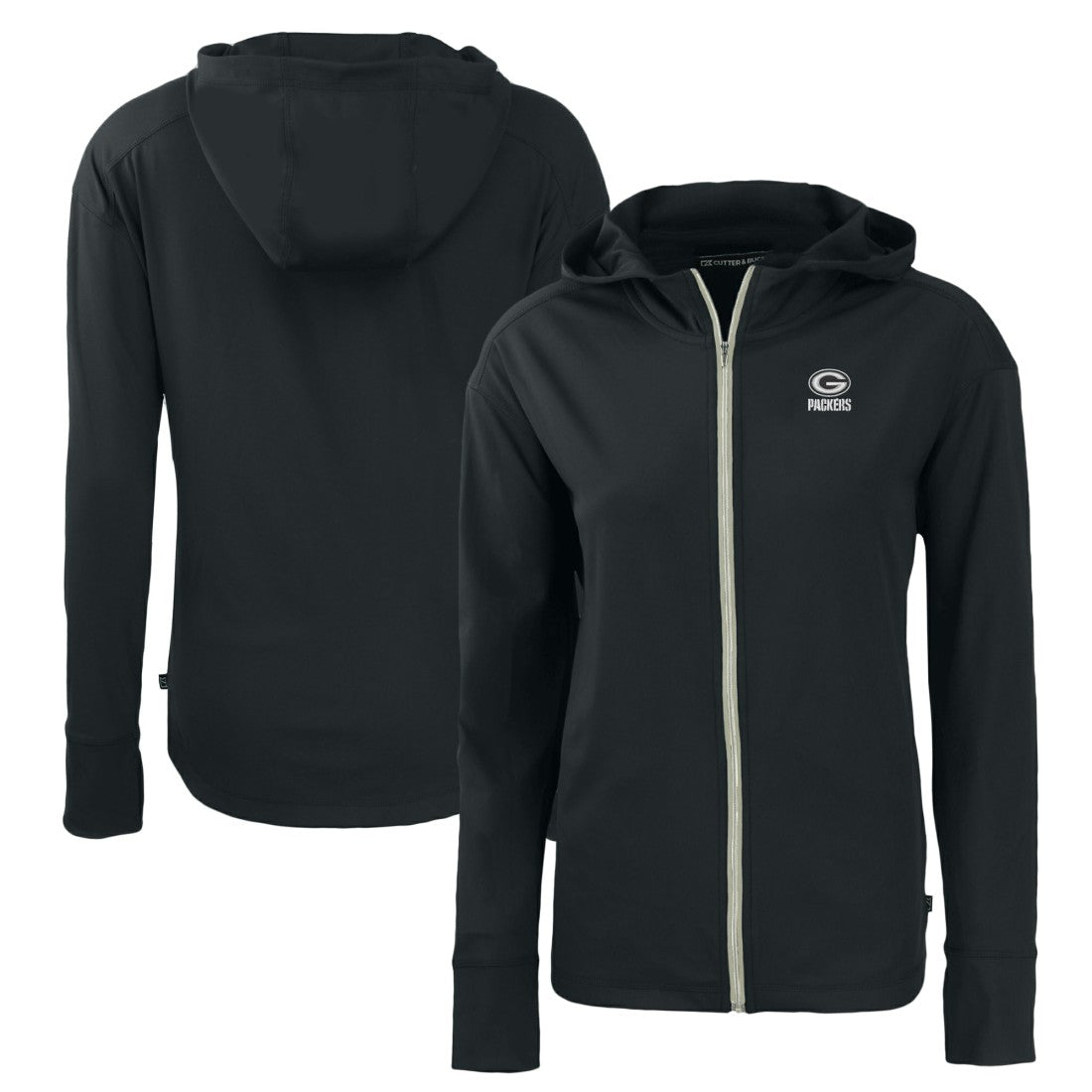 Green Bay Packers Cutter & Buck Women's Daybreak Eco Recycled Full-Zip Hoodie - Black - NFL