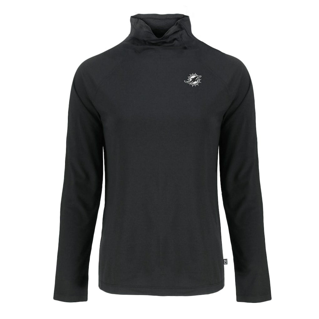 Miami Dolphins Cutter & Buck Women's Coastline Epic Comfort Eco Recycled Funnel Neck Pullover Sweatshirt - Black - NFL