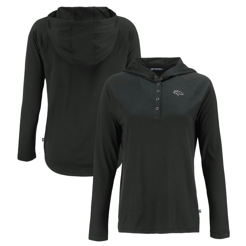 Denver Broncos Cutter & Buck Women's Coastline Epic Comfort Eco Recycled Long Sleeve Hoodie T-Shirt - Black - NFL