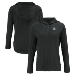 Green Bay Packers Cutter & Buck Women's Coastline Epic Comfort Eco Recycled Long Sleeve Hoodie T-Shirt - Black - NFL