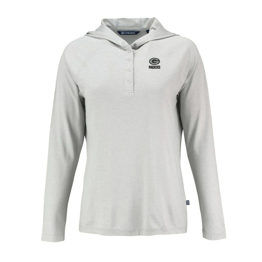 Green Bay Packers Cutter & Buck Women's Coastline Epic Comfort Eco Recycled Long Sleeve Hoodie T-Shirt - Gray - NFL