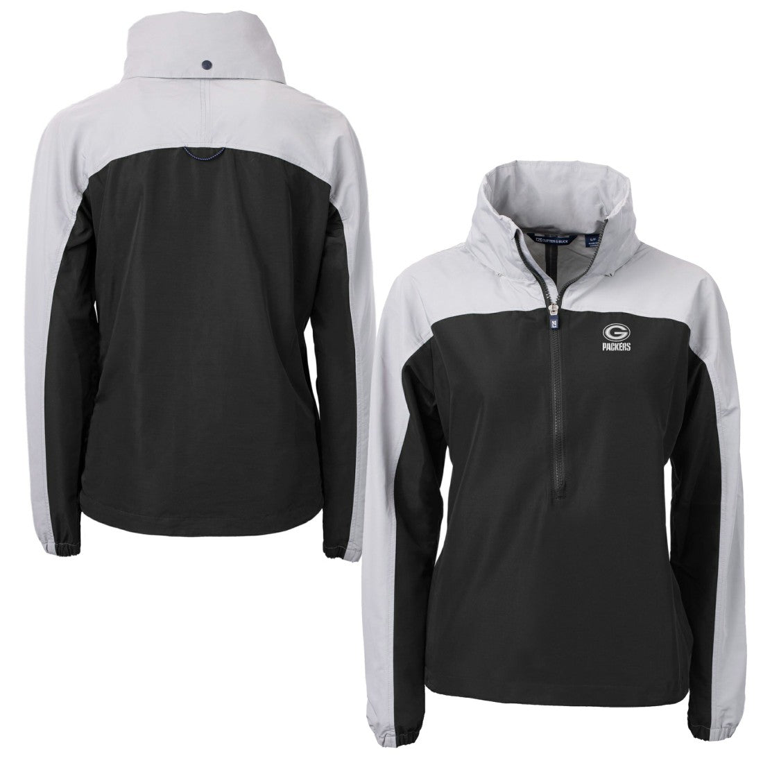 Green Bay Packers Cutter & Buck Women's Charter Eco Recycled Half-Zip Hoodie Anorak Jacket - Black/Gray - NFL