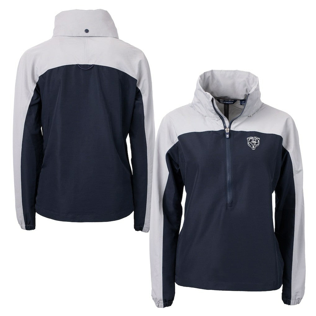 Chicago Bears Cutter & Buck Women's Charter Eco Recycled Half-Zip Hoodie Anorak Jacket - Navy/Gray - NFL