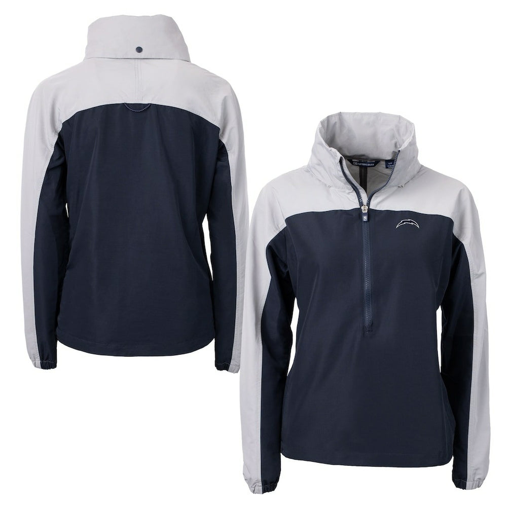 Los Angeles Chargers Cutter & Buck Women's Charter Eco Recycled Half-Zip Hoodie Anorak Jacket - Navy/Gray - NFL