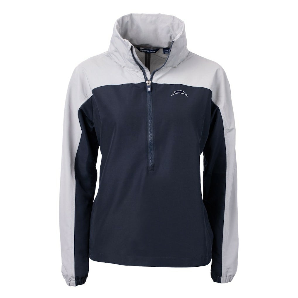 Los Angeles Chargers Cutter & Buck Women's Charter Eco Recycled Half-Zip Hoodie Anorak Jacket - Navy/Gray - NFL