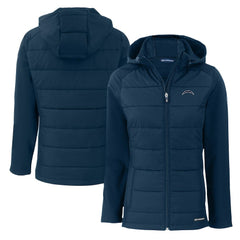 Los Angeles Chargers Cutter & Buck Women's Evoke Hybrid Eco Softshell Recycled Full-Zip Hoodie Jacket - Navy - NFL