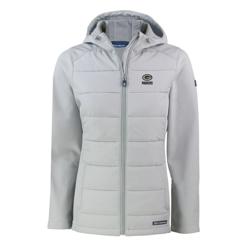 Green Bay Packers Cutter & Buck Women's Evoke Hybrid Eco Softshell Recycled Full-Zip Hoodie Jacket - Gray - NFL