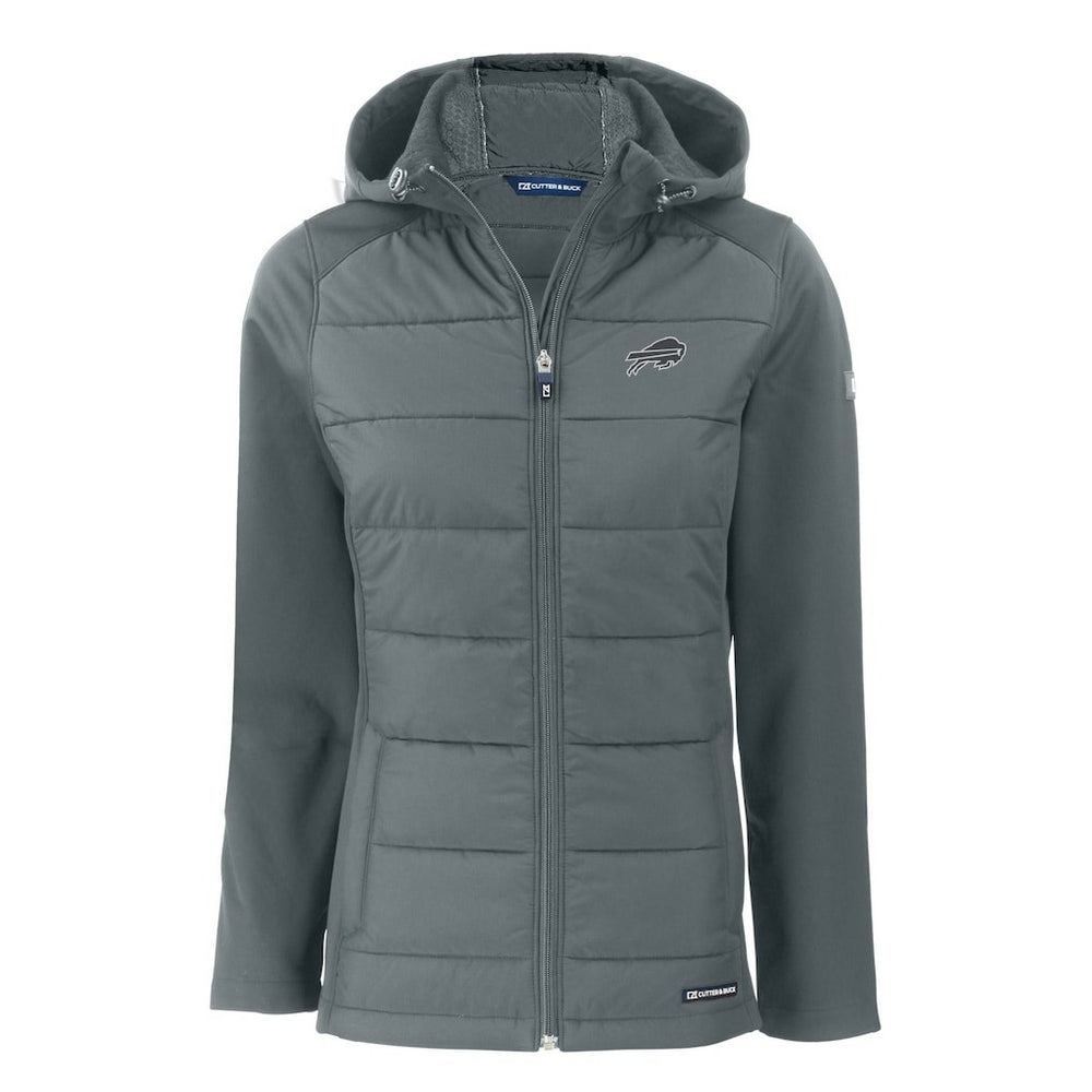 Buffalo Bills Cutter & Buck Women's Evoke Hybrid Eco Softshell Recycled Full-Zip Hoodie Jacket - Dark Gray - NFL