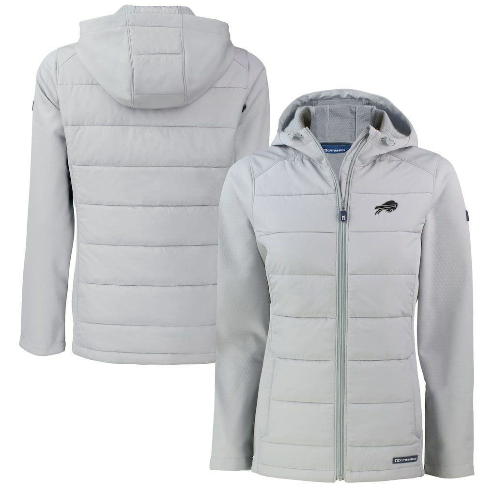 Buffalo Bills Cutter & Buck Women's Evoke Hybrid Eco Softshell Recycled Full-Zip Hoodie Jacket - Gray - NFL