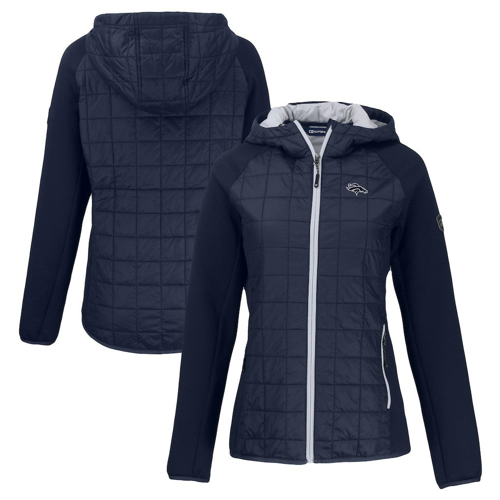 Denver Broncos Cutter & Buck Women's Rainier PrimaLoft Eco Hybrid Full-Zip Hoodie Jacket - Navy - NFL