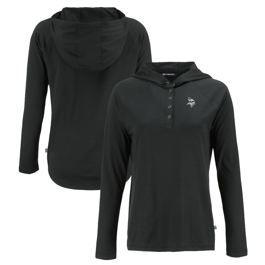 Minnesota Vikings Cutter & Buck Women's Coastline Epic Comfort Eco Recycled Long Sleeve Hoodie T-Shirt - Black - NFL